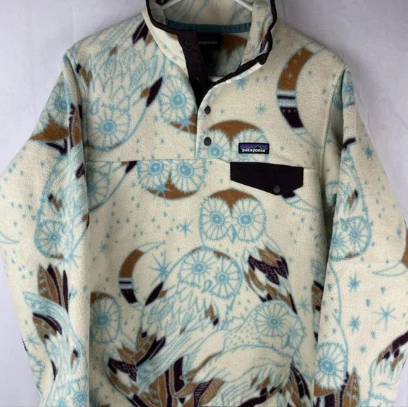 Patagonia Cream and Blue Owl Fleece - Picture 1 of 2